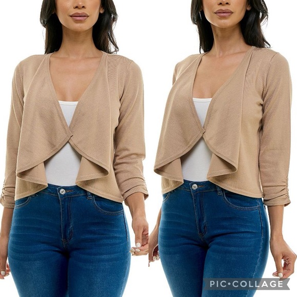 NWT! Covington Sterling Grey Ruched Long Sleeve Open Front Draped Shrug Cardigan - Picture 3 of 15